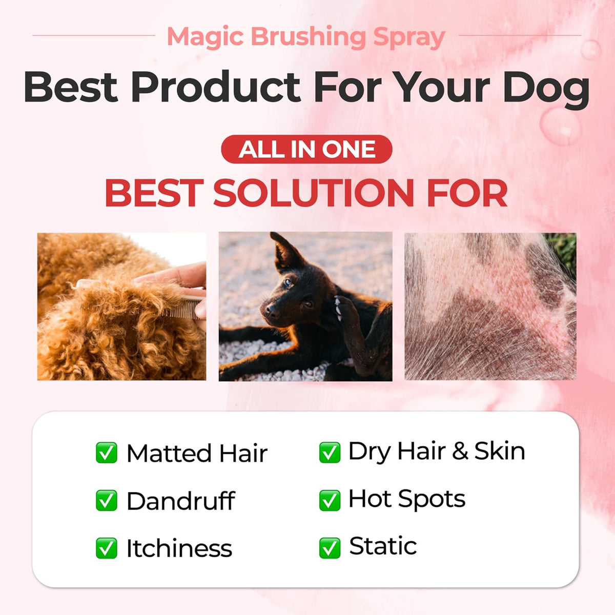 Hypoallergenic pet conditioning mist bottle demonstrating the continuous fine mist nozzle design.