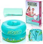 Travel Potty Seat for Toddlers - Inflatable Portable Toilet Kids Chair, Foldable Compact Lightweight Potty for Camping Road Trips, Outdoor Car Travel, Holds 66 lbs and 20 Durable Disposable Bags - Image 1