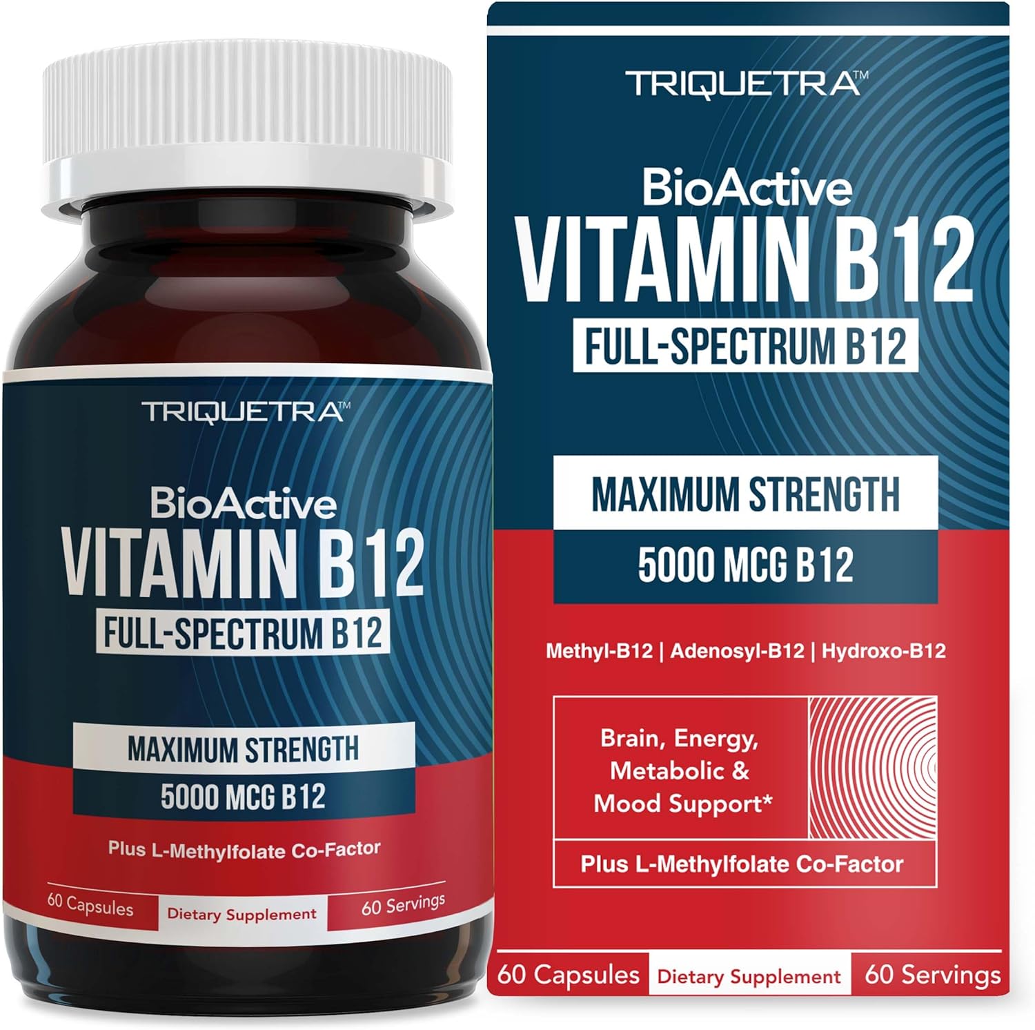 Triquetra Health BioActive Vitamin B12 5000mcg front view bottle showing premium vegan capsules