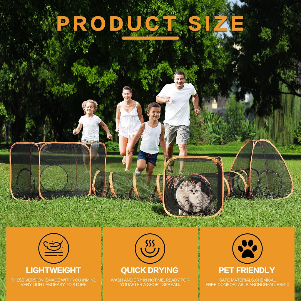 Wilhiker 5 in 1 pet tunnel system showing two cats playing together safely inside the mesh tubes