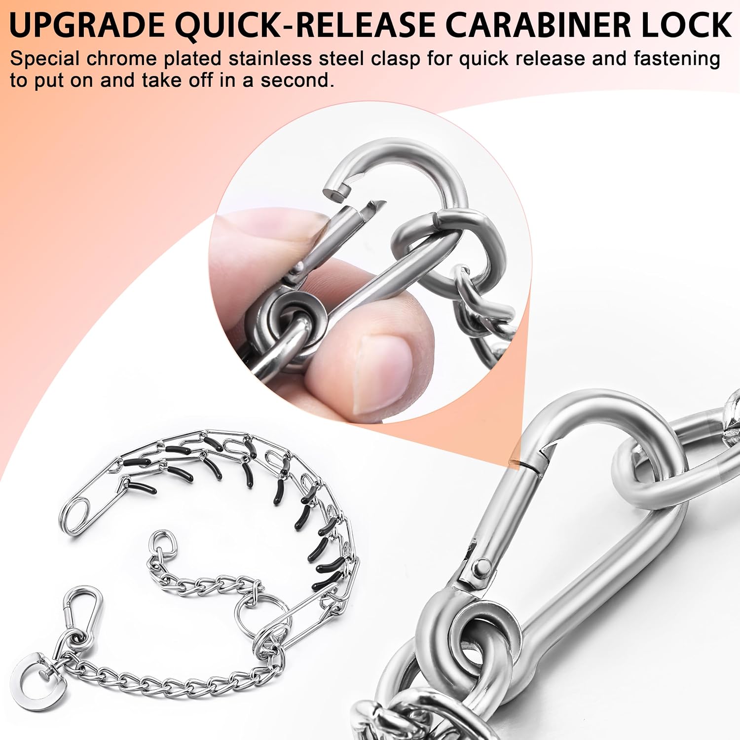 DEYACE dog choke prong collar showing the heavy duty metal buckle construction
