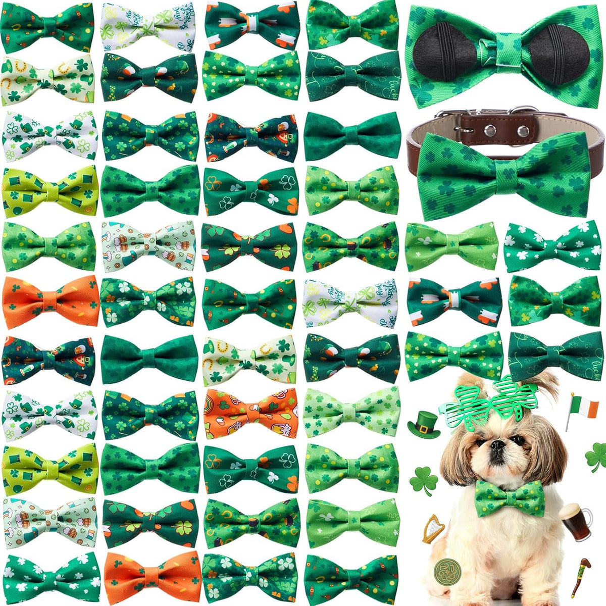 Hillban 50 Pcs Dog Collar Bow Ties, Adjustable Pet Bow Accessories with Elastic Bands, Grooming, Photo Props & Costume Decorations for Small to Medium Dogs - Image 9