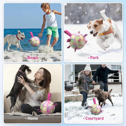 Interactive dog toy with nylon tabs for tug of war