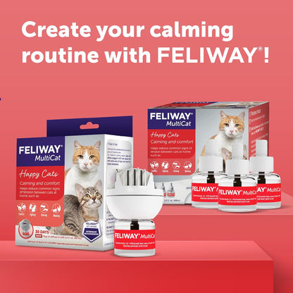 FELIWAY MultiCat forty eight milliliter glass vial demonstrating compatibility with the plug in diffuser unit.
