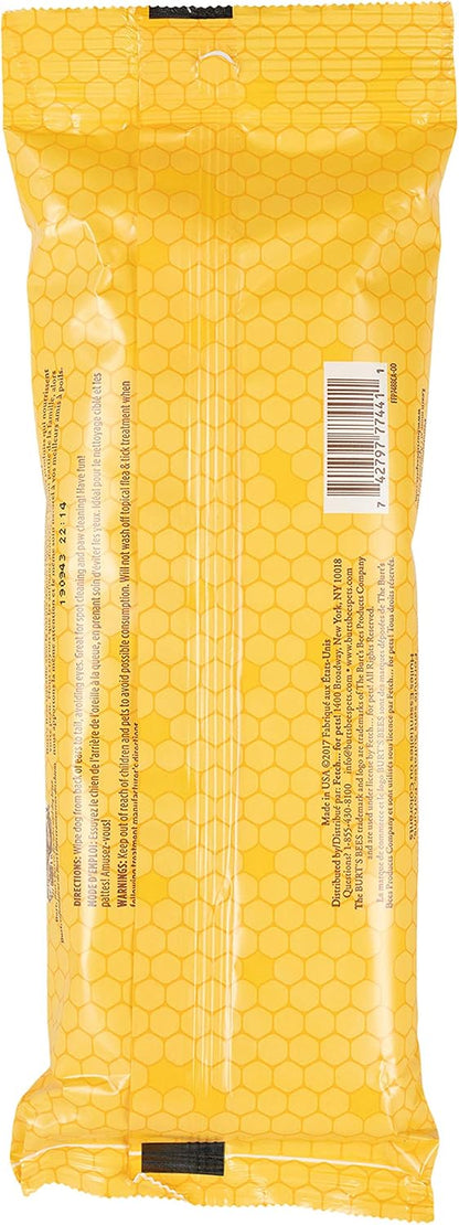 Instructions on back of Burt's Bees dog grooming wipes