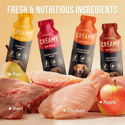 High protein creamy dog food meal topper variety pack packaging details