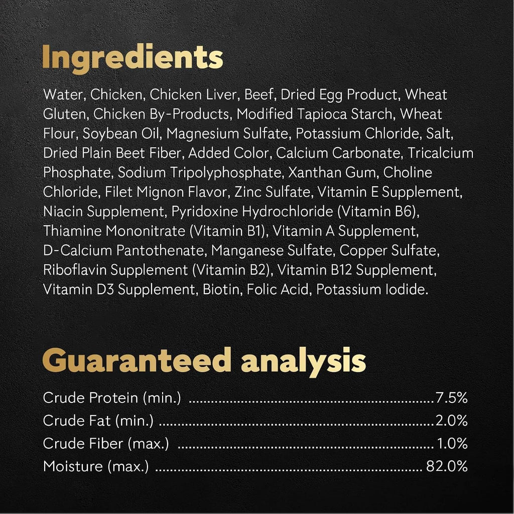 Nutritional details on back of Cesar wet dog food packaging