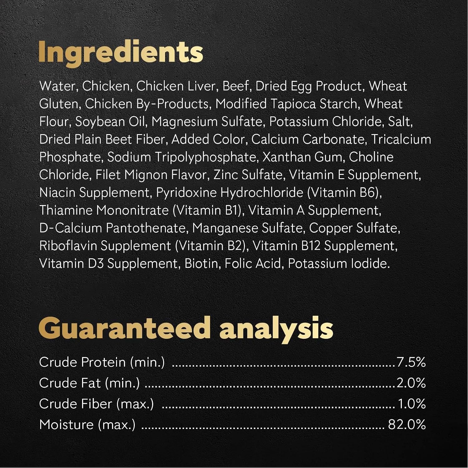 Nutritional details on back of Cesar wet dog food packaging