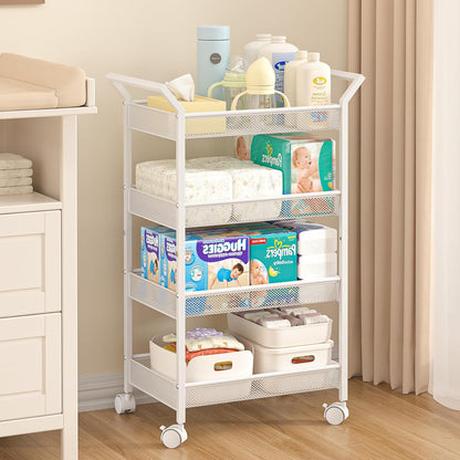 3IngSeagulls 4-tier baby diaper caddy cart front view in white