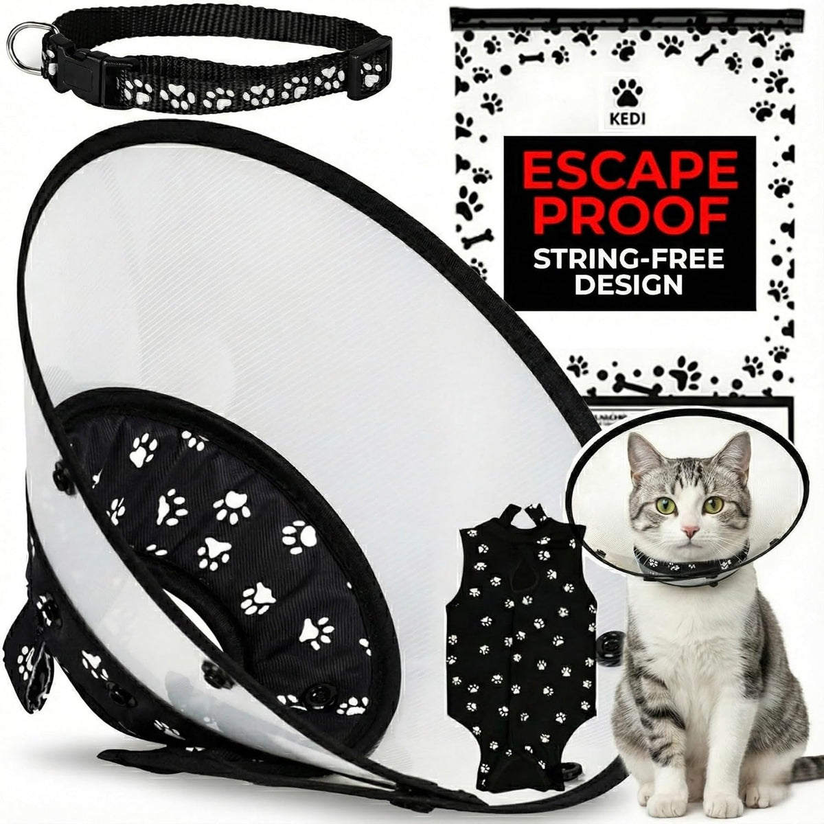 Kedi Cats Solutions recovery kit front view with vest and cone