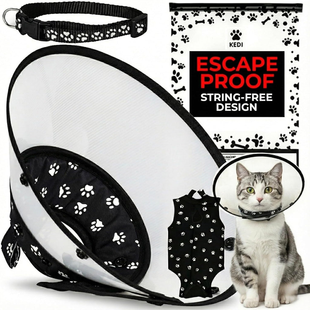 Cat Cone Collar for After Surgery to Stop Licking, Escape-Proof Recovery, Elizabethan E Collar for Cats, Comfortable Cone for Cats (Black, Medium) - Image 12