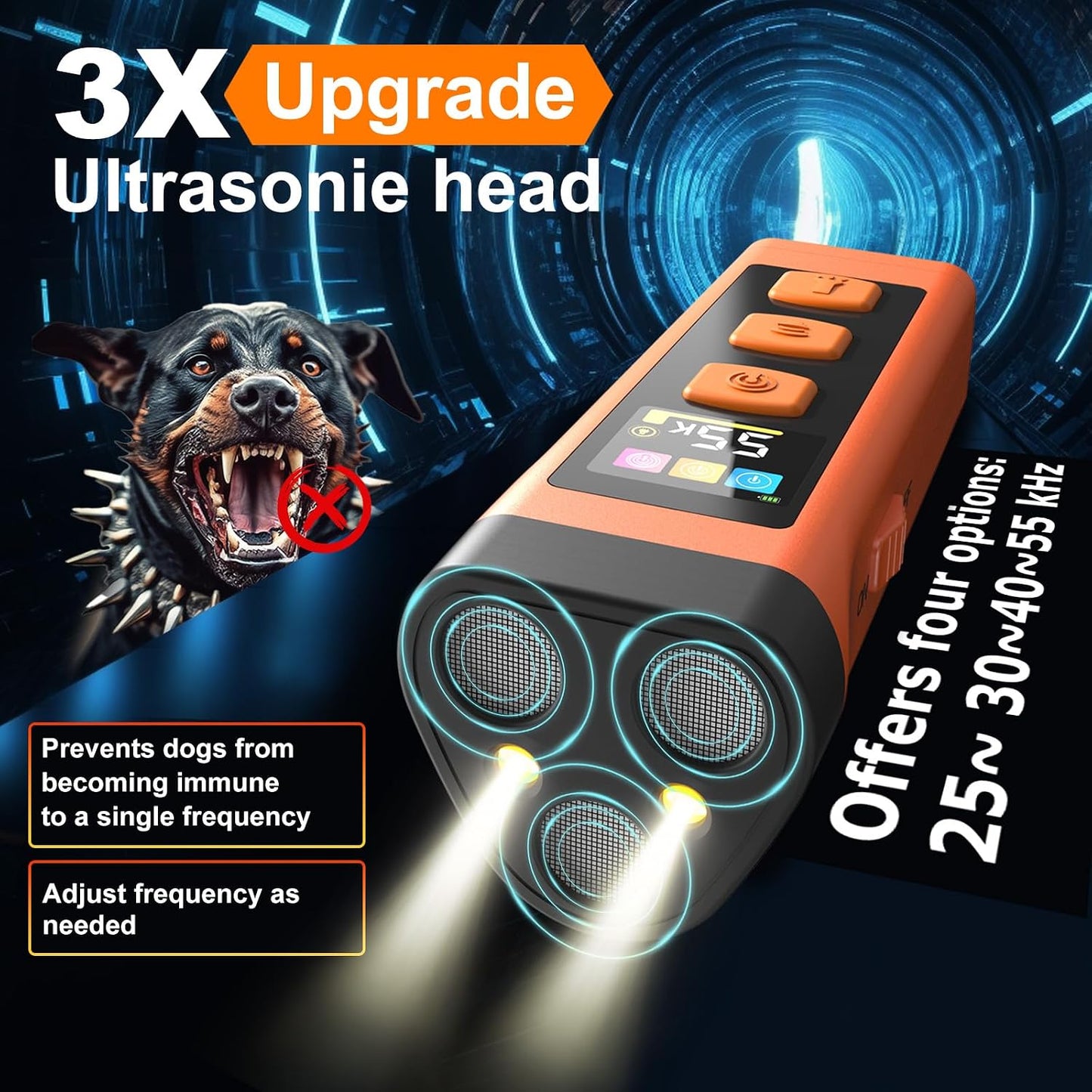 Comparison view of Xifrus ultrasonic device held in palm for scale