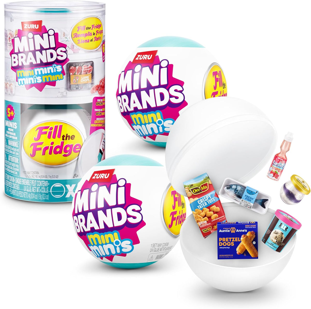 ZURU Mini Brands Fill The Fridge Series 1 front view showing two collectible mystery capsules