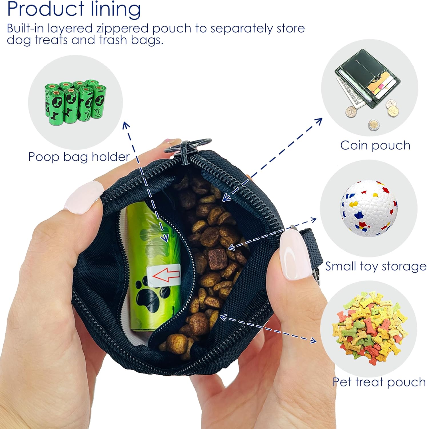 Waterproof lining detail inside Raisingwell puppy training treat holder bag