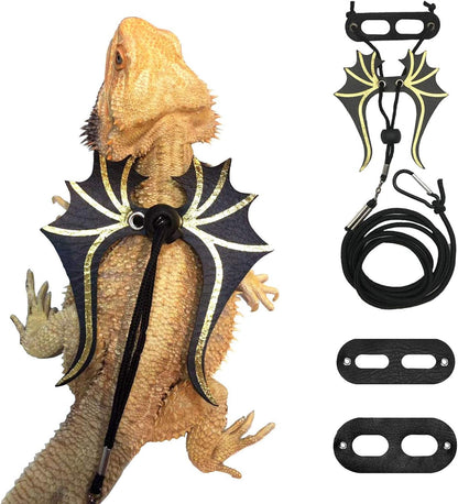 Adoggygo bearded dragon lizard leash harness front view with dinosaur wings
