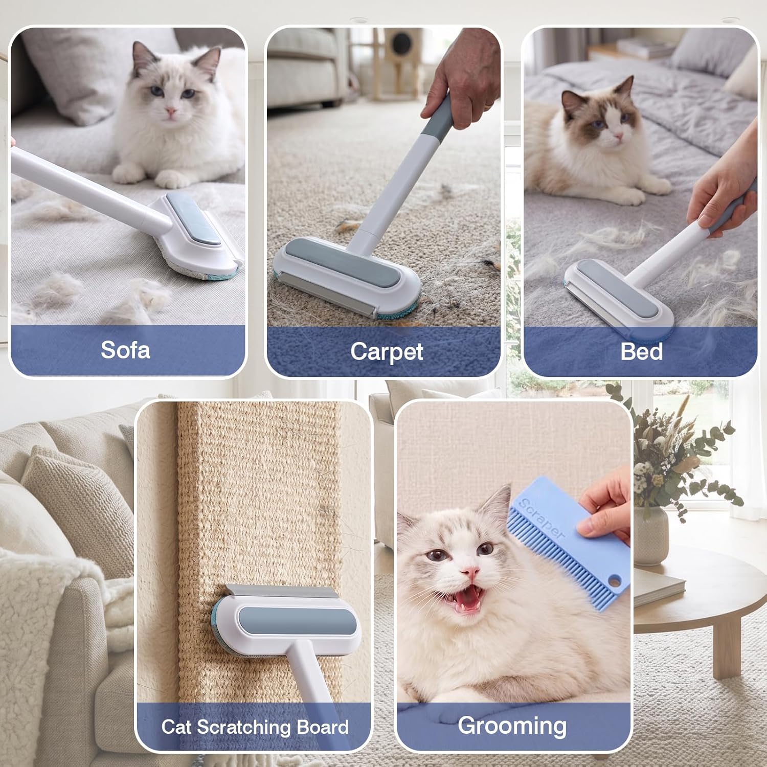 Silicone squeegee side of Finvizo broom removing pet fur