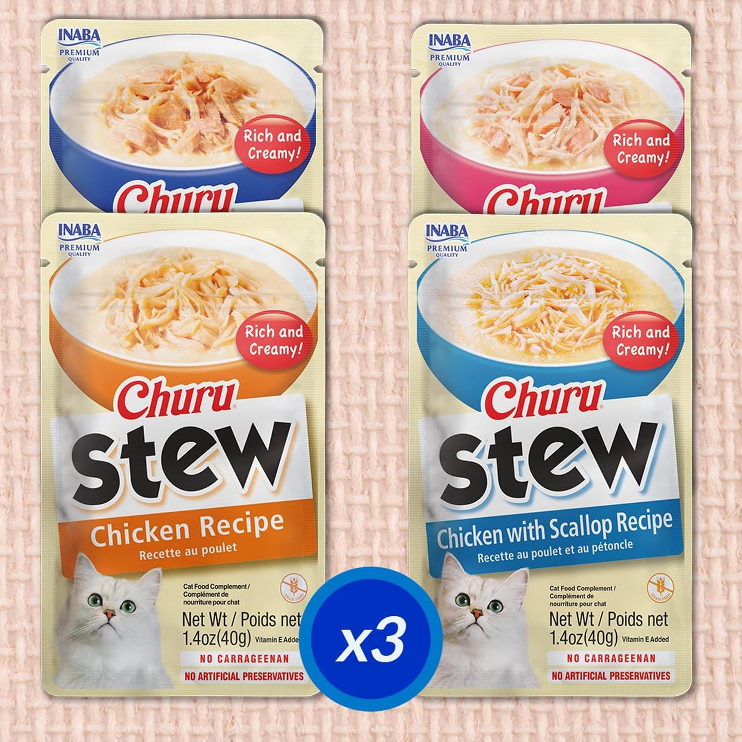 INABA Churu chicken and tuna recipe side dish pouch close up