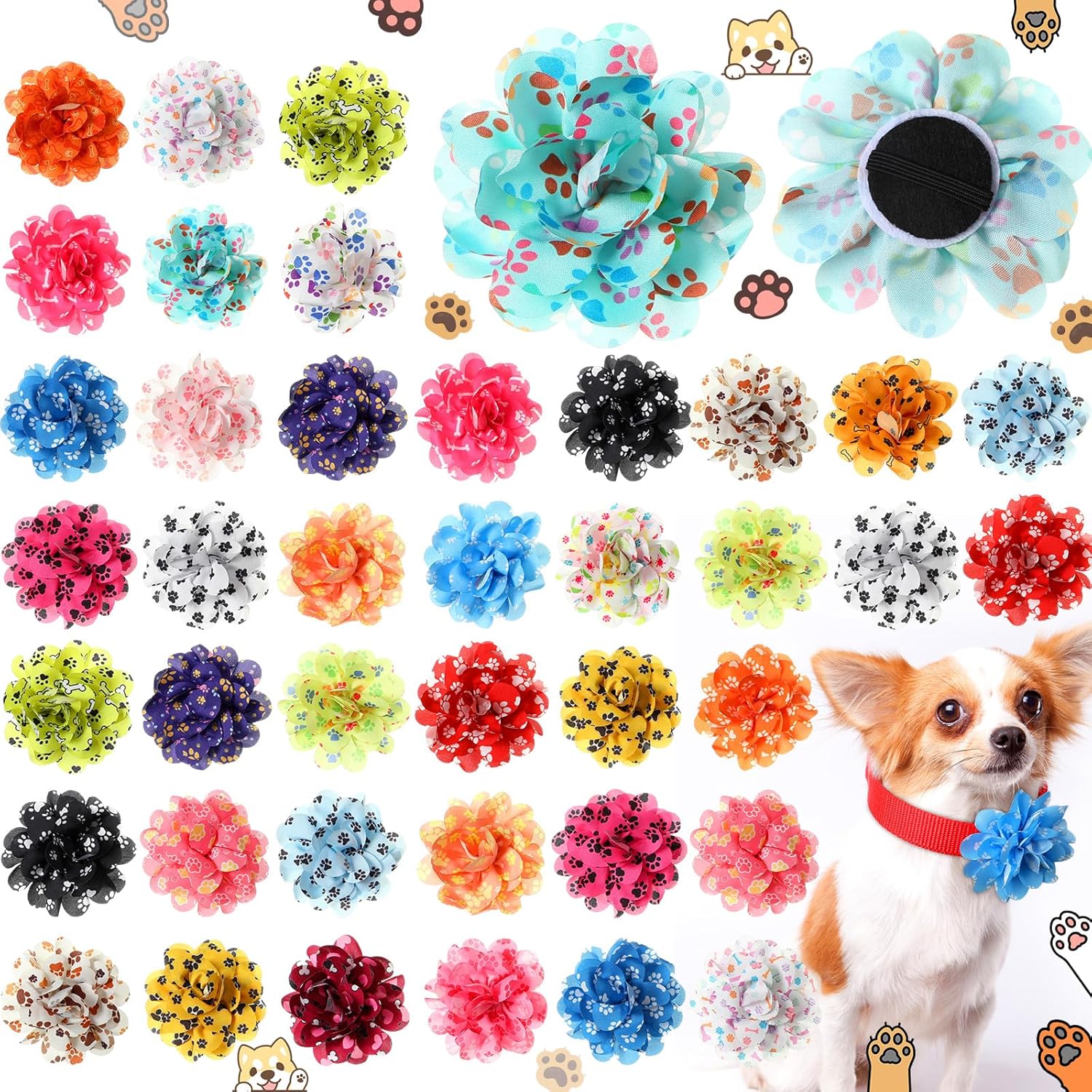 Imported Huhumy lightweight pet collar embellishments in vibrant red white and blue colors.