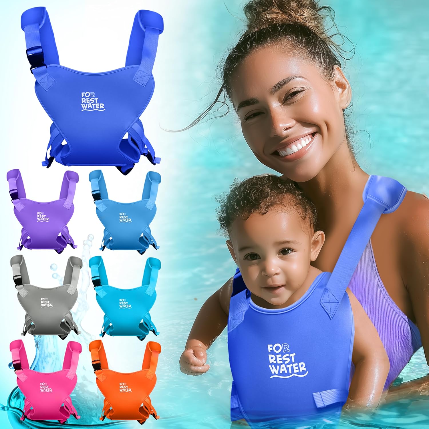 For Rest Water premium neoprene ergonomic baby carrier front view in darkblue color