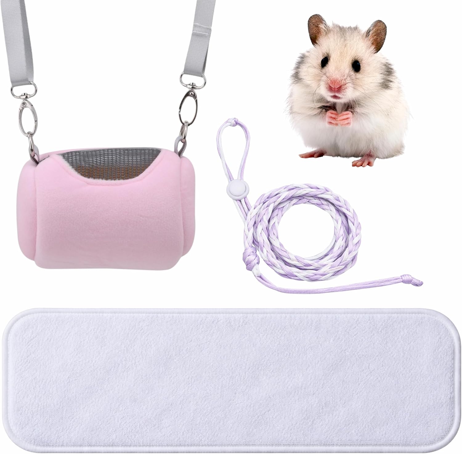 Dwarf Hamster Carrier Backpack Travel Bag, Dwarf Hamster Carry Pouch With Liner And Adjustable Lightweight Tether, Breathable Soft Outgoing Sleeping Travel Bag For Small Pets Squirrels Reptiles (Pink) - Image 1