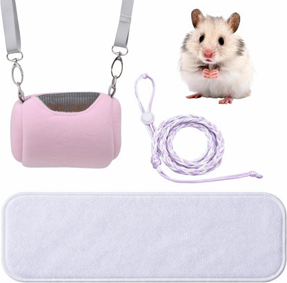 Dwarf Hamster Carrier Backpack Travel Bag, Dwarf Hamster Carry Pouch With Liner And Adjustable Lightweight Tether, Breathable Soft Outgoing Sleeping Travel Bag For Small Pets Squirrels Reptiles (Pink) - Image 1
