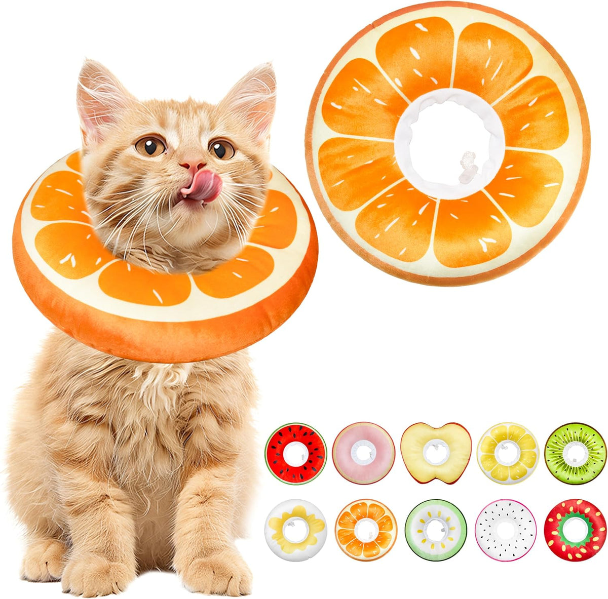 LIEVUIKEN soft cat cone collar orange front view on kitten