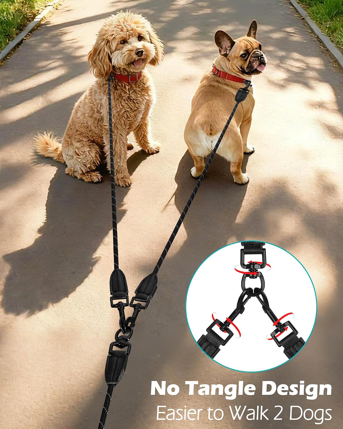Reflective stitching on PetBonus double dog leash for night safety