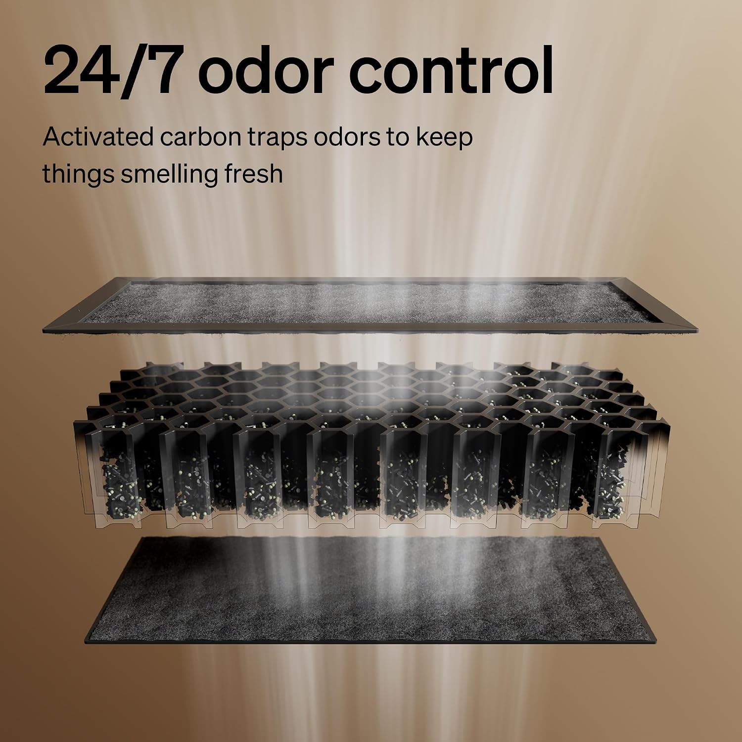 Close up shot of the high porosity activated carbon material used in PETLIBRO Luma filters.