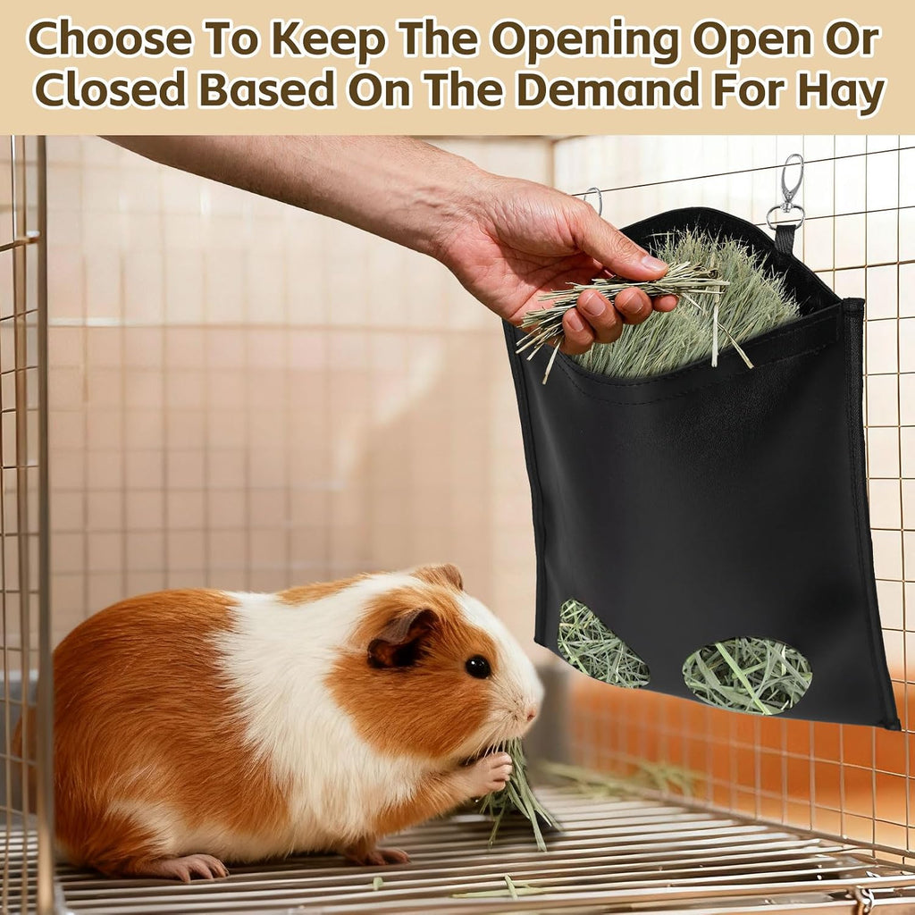 2Pcs Hanging Hay Feeder Bag for Guinea Pigs, Capacity of 0.35 Pounds of Hay, 11.8 x 9.8 Inch Bilayer Harmless Artificial Leather, 2-Hole Washable Hay Feeding Pouch for Small Rabbit, Chinchillas - Image 3