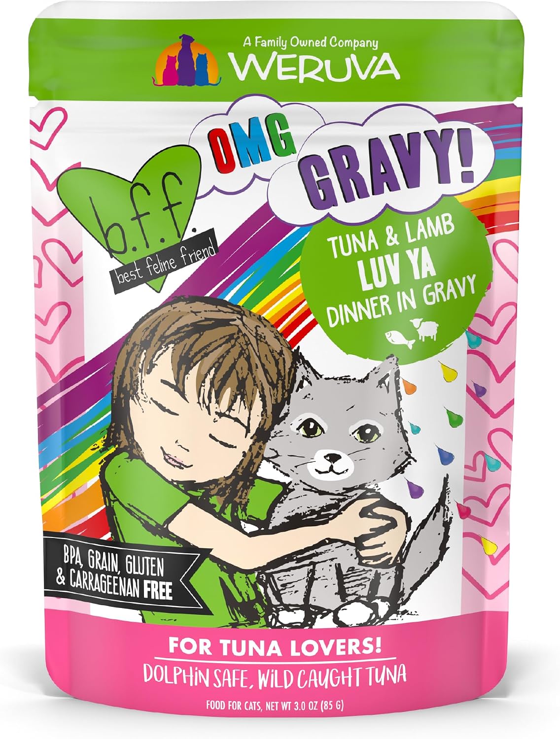 Weruva B.F.F. OMG - Best Feline Friend Oh My Gravy!, Rainbow A Gogo Variety Pack! Cat Food, 3oz Pouch (Pack of 12) - Image 12