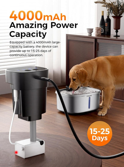 Side view of stainless steel pet drinking fountain for dogs