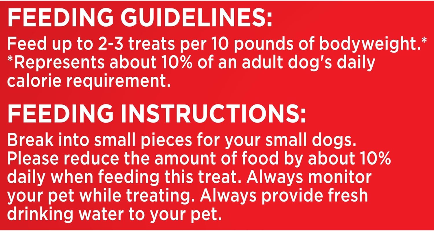 Authentic USA manufactured small breed dog treats nutrition panel view.