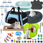 47PCS Kitten Essentials Starter Kit, Ideal for Cats Under 6 Months, Featuring 21-Piece Toy Set, Bed, Carrier, Litter Box, Bowls & More, for New Cat Owners - Pink - Image 9