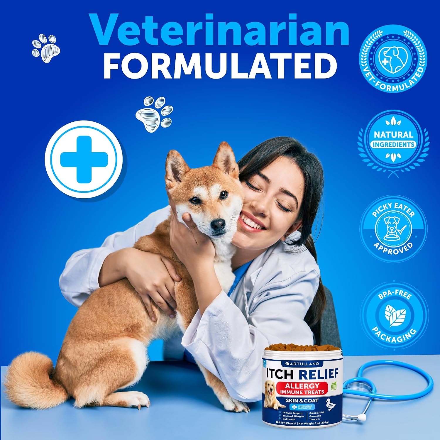 Artullano pet immune health and gut support chewable supplements for dogs.