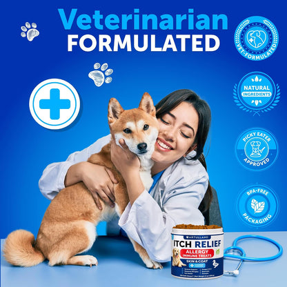 Artullano pet immune health and gut support chewable supplements for dogs.