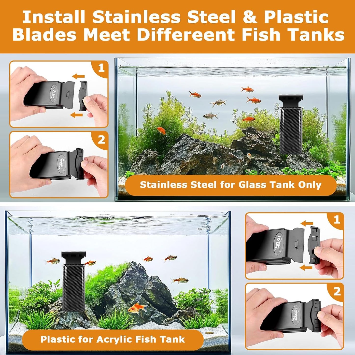 Heavy duty magnetic aquarium maintenance brush showing the soft outer fluff pad.