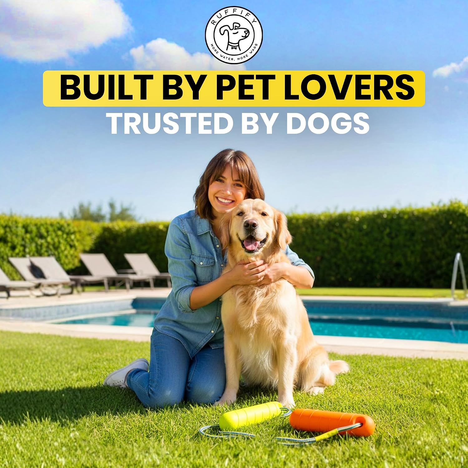 Ruffify 2 pack floating pet toys showcasing the complete set for outdoor pool play.
