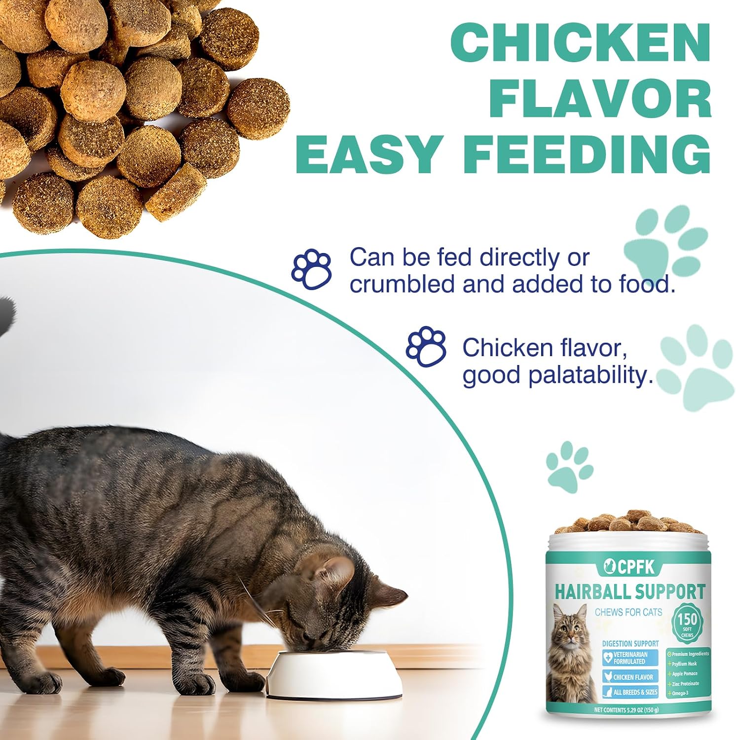 CPFK cat skin and coat health soft chews container close up