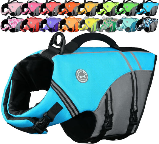 Vivaglory sports style dog life jacket medium blue front view
