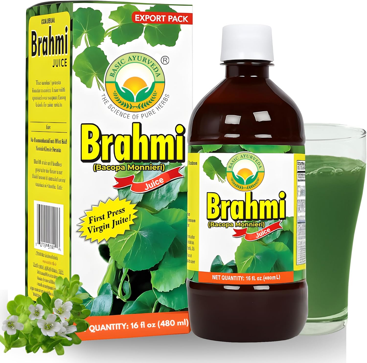 Basic Ayurveda Bacopa Monnieri Brahmi Juice front view herbal brain tonic
