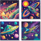 AILIBUT outer space paint by numbers kit for kids front view showing four framed astronaut canvases