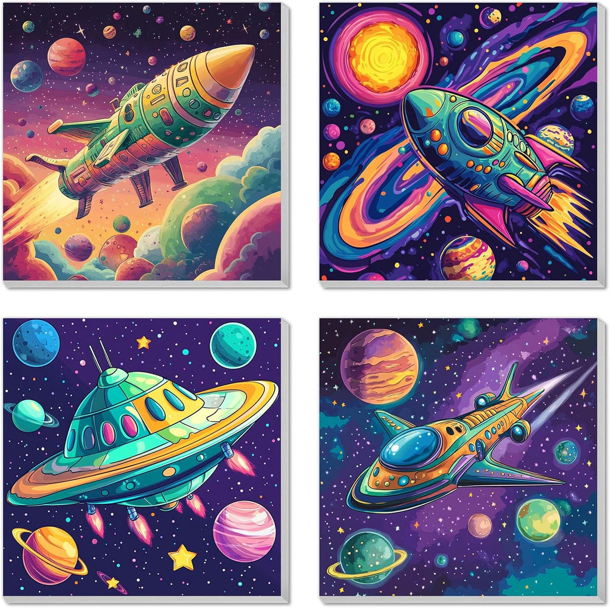 AILIBUT outer space paint by numbers kit for kids front view showing four framed astronaut canvases