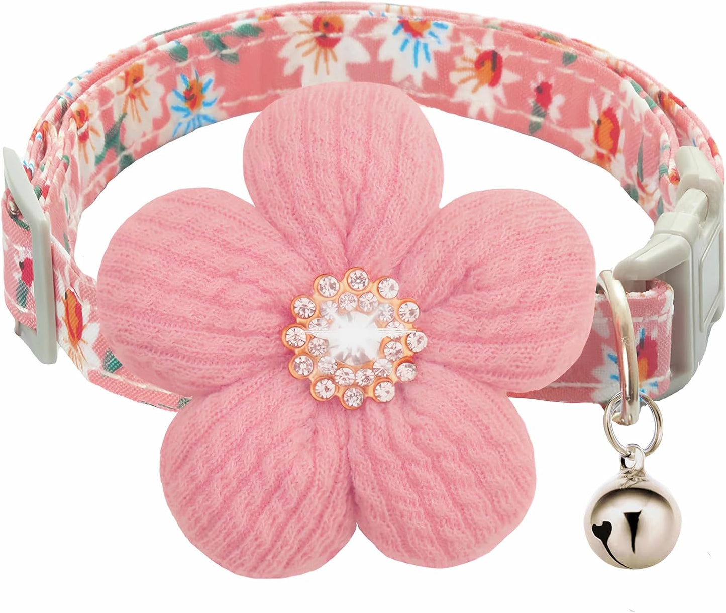 Cozirae small dog collar with flower pink front view