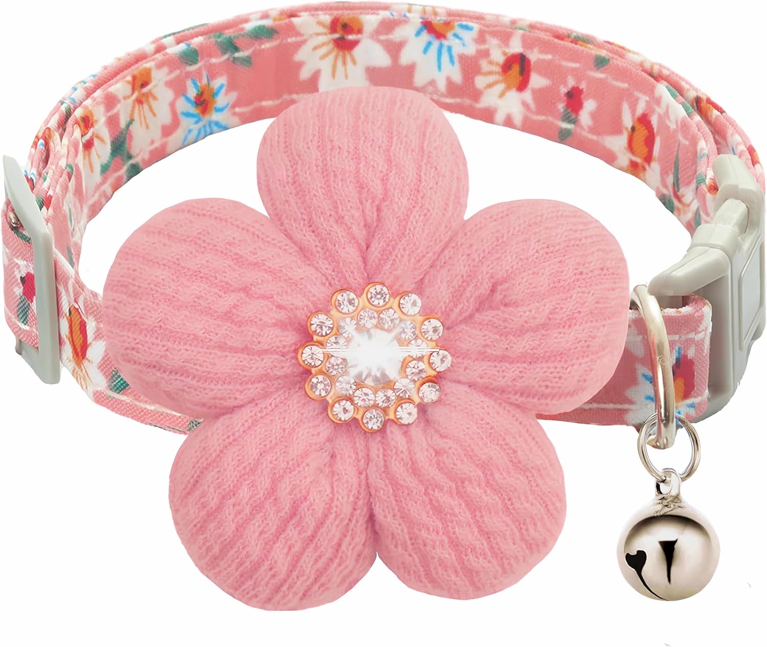Cozirae small dog collar with flower pink front view