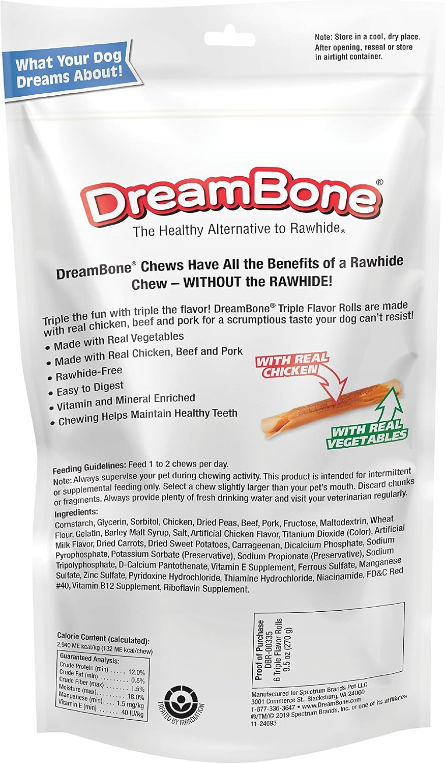 DreamBone dog chew rollers close up showing real chicken wrap texture