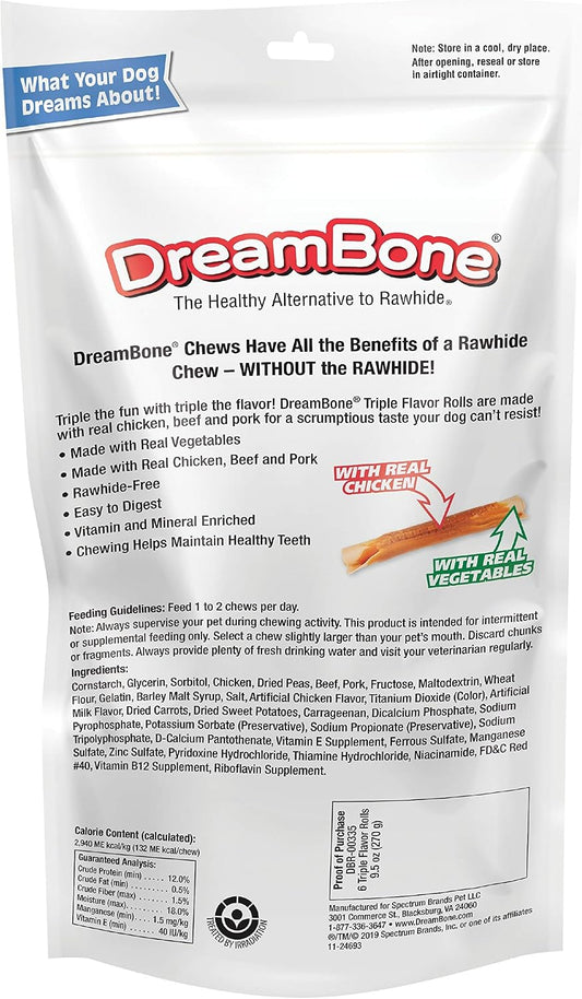 DreamBone dog chew rollers close up showing real chicken wrap texture