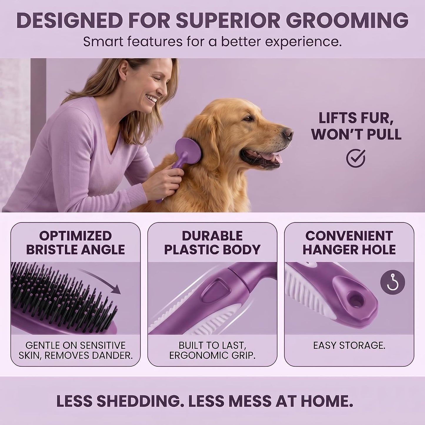 Poodlie round bristle dog brush removing dander and dirt