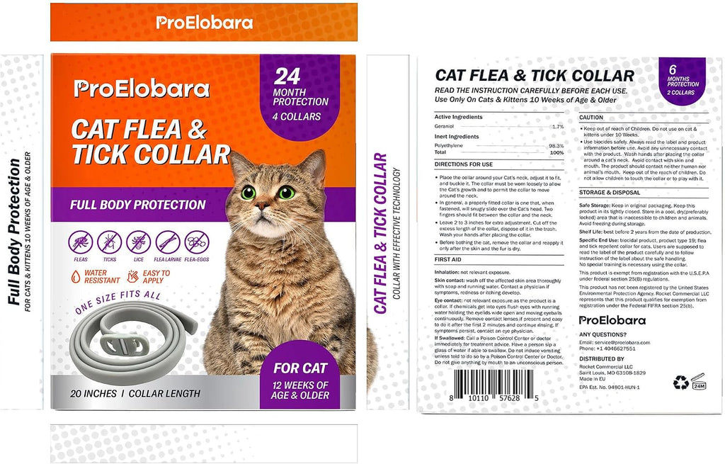 Cat wearing ProElobara protective flea and tick collar