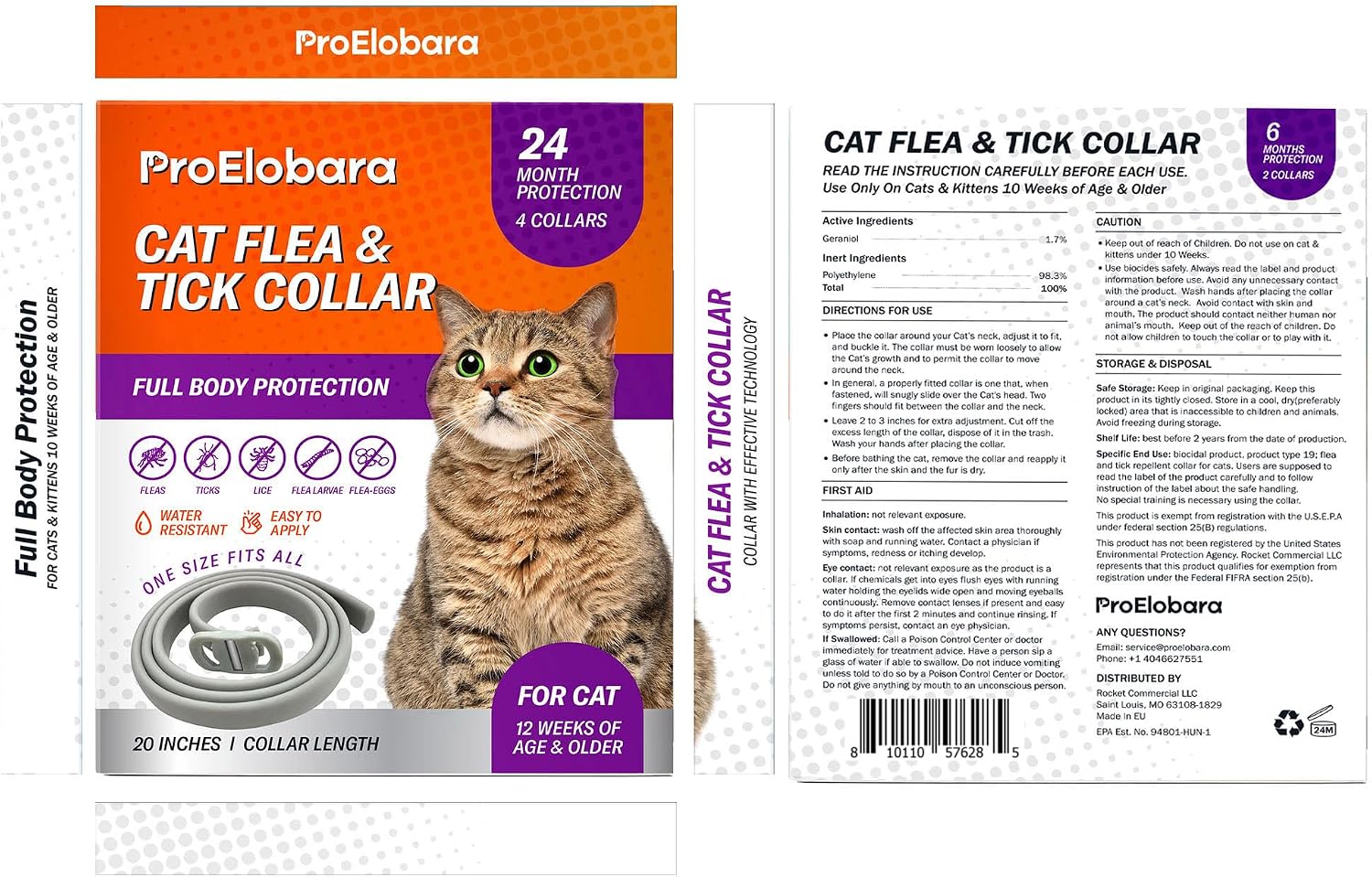 Cat wearing ProElobara protective flea and tick collar