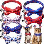 Hsei 6 Pcs 4th of July Cat Bow Collars Pariotic 250th Anniversary Kitten Breakaway with Tie Bell USA Star Red Blue White Adjustable Bowtie for Funny Boy Girl Cats Small Dog Bowtie American Gifts - Image 9